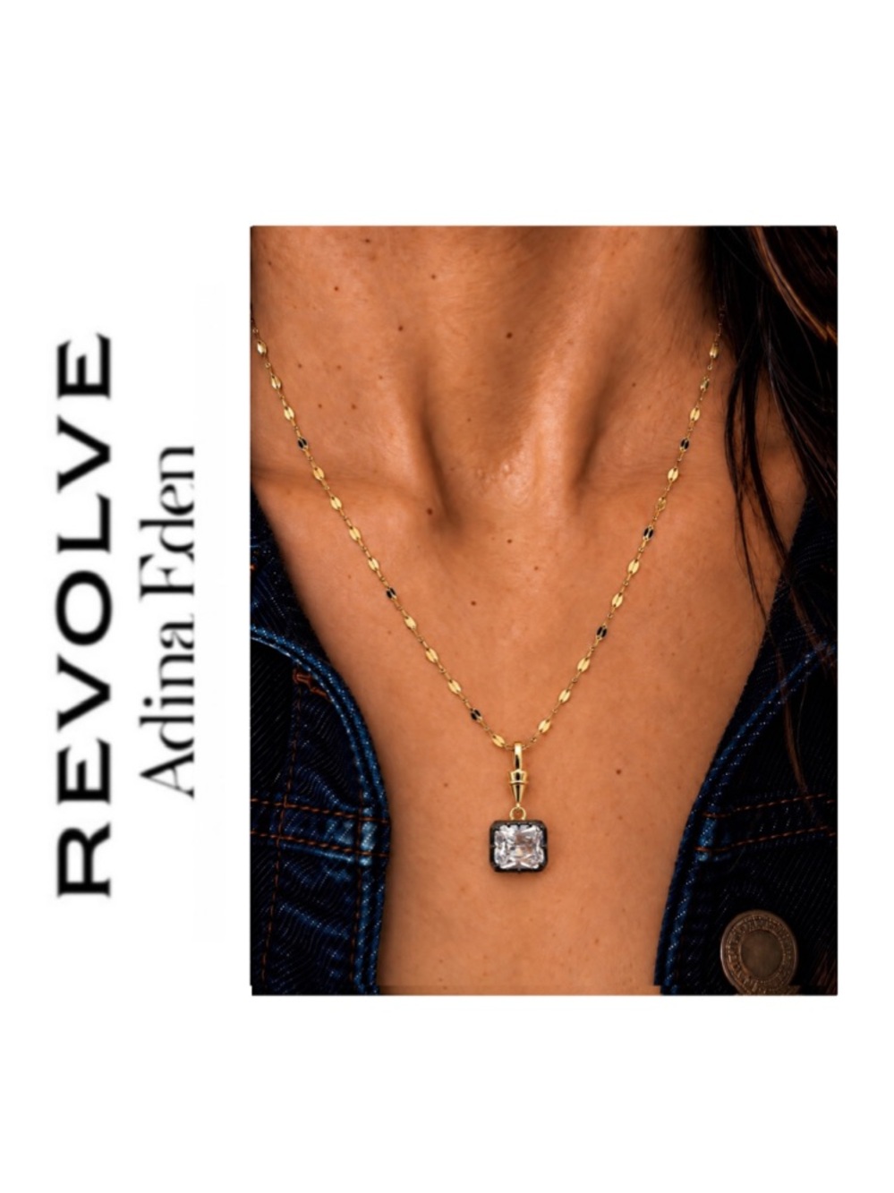 Revolve x Adina Eden Georgian East-West Rectangle Black Rhodium CZ Necklace